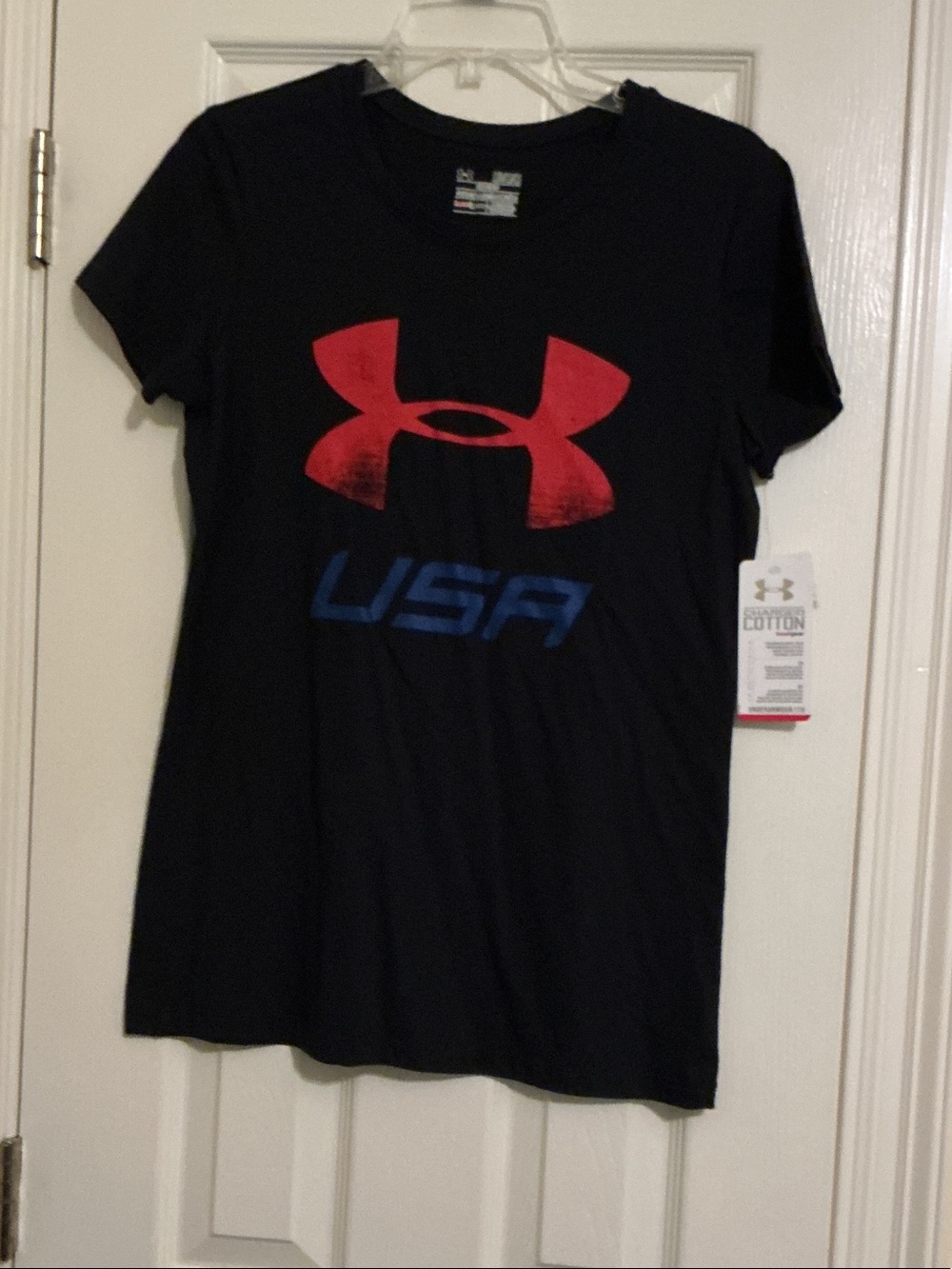 Under Armour Black Tee with Red Logo & Blue USA Graphic